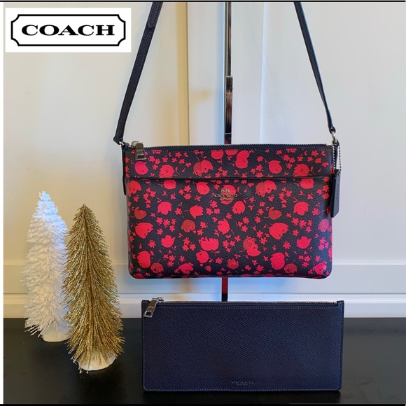 Coach Handbags - COACH Navy Blue and Hot Pink Floral Crossbody Bag NWOT